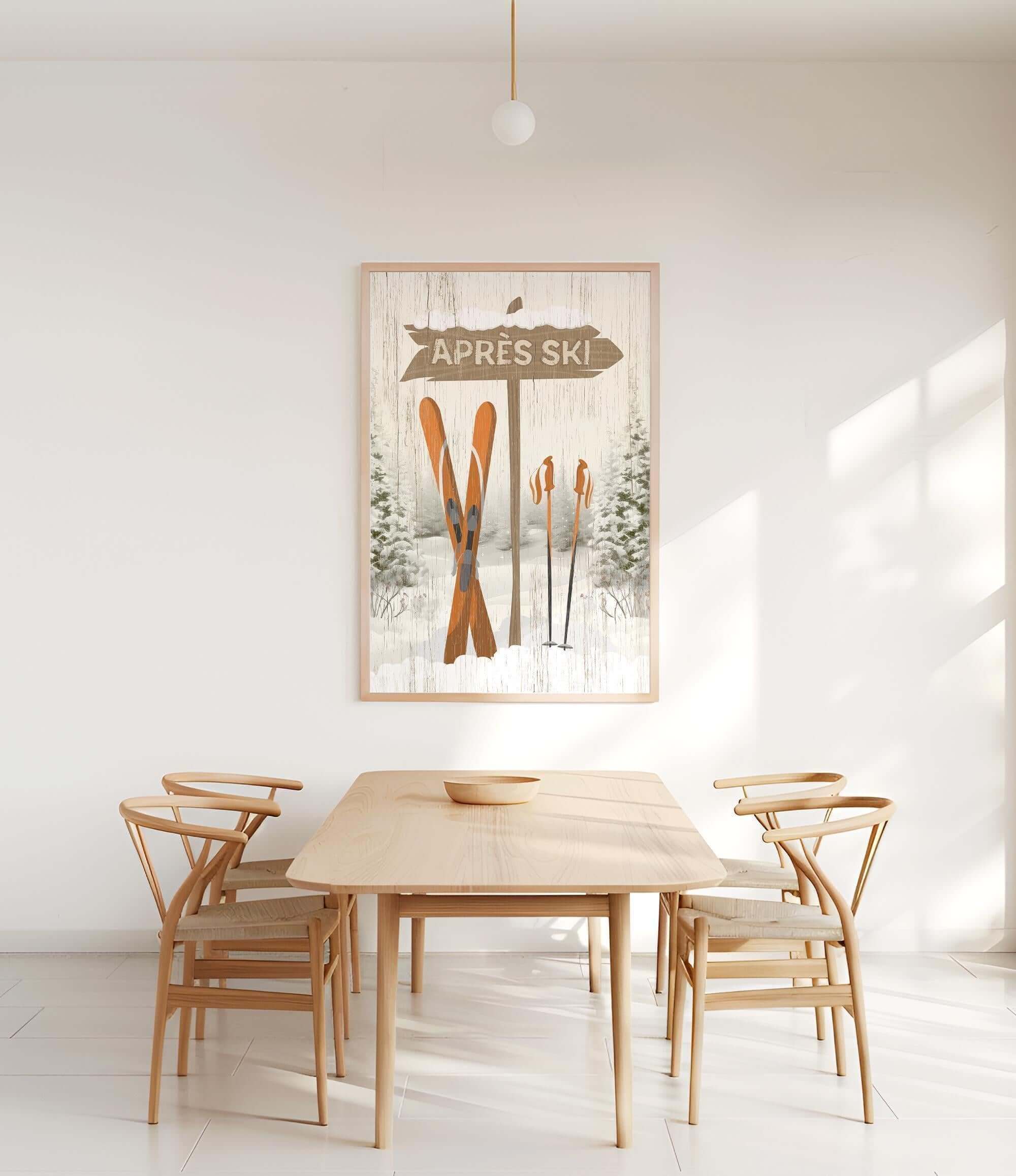 a dining room with a wooden table and chairs