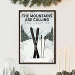 a poster of a pair of skis on a mantle