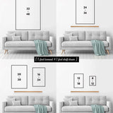 The image is a collage of four photographs showing different sizes of framed artworks displayed on a wall.