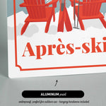 The image is a poster with a red chair and skis, and it is an aluminum print.