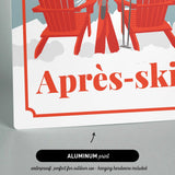 The image is a poster with a red chair and skis, and it is an aluminum print.