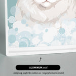 The image is an illustration of a cat with a bubble-like background, depicting a close-up view of the cat's face.