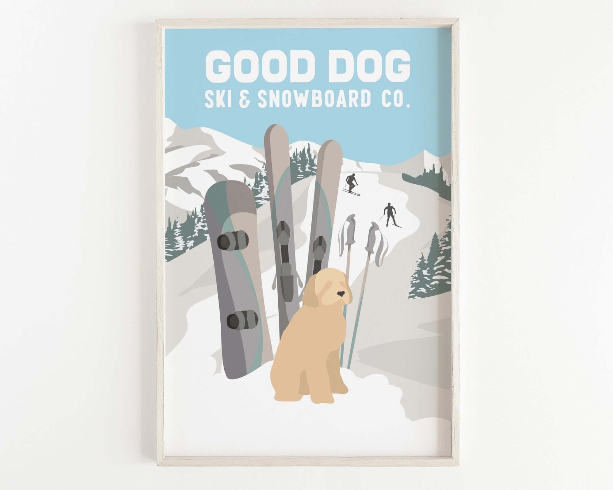 a picture of a picture of a dog and skis