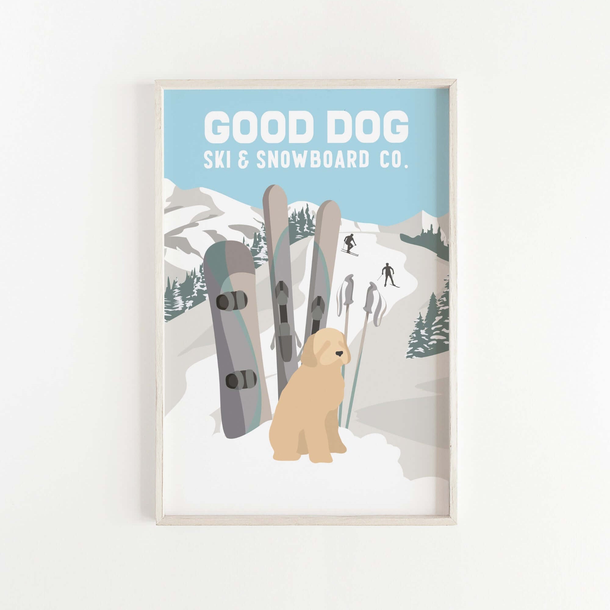 a picture of a picture of a dog and skis