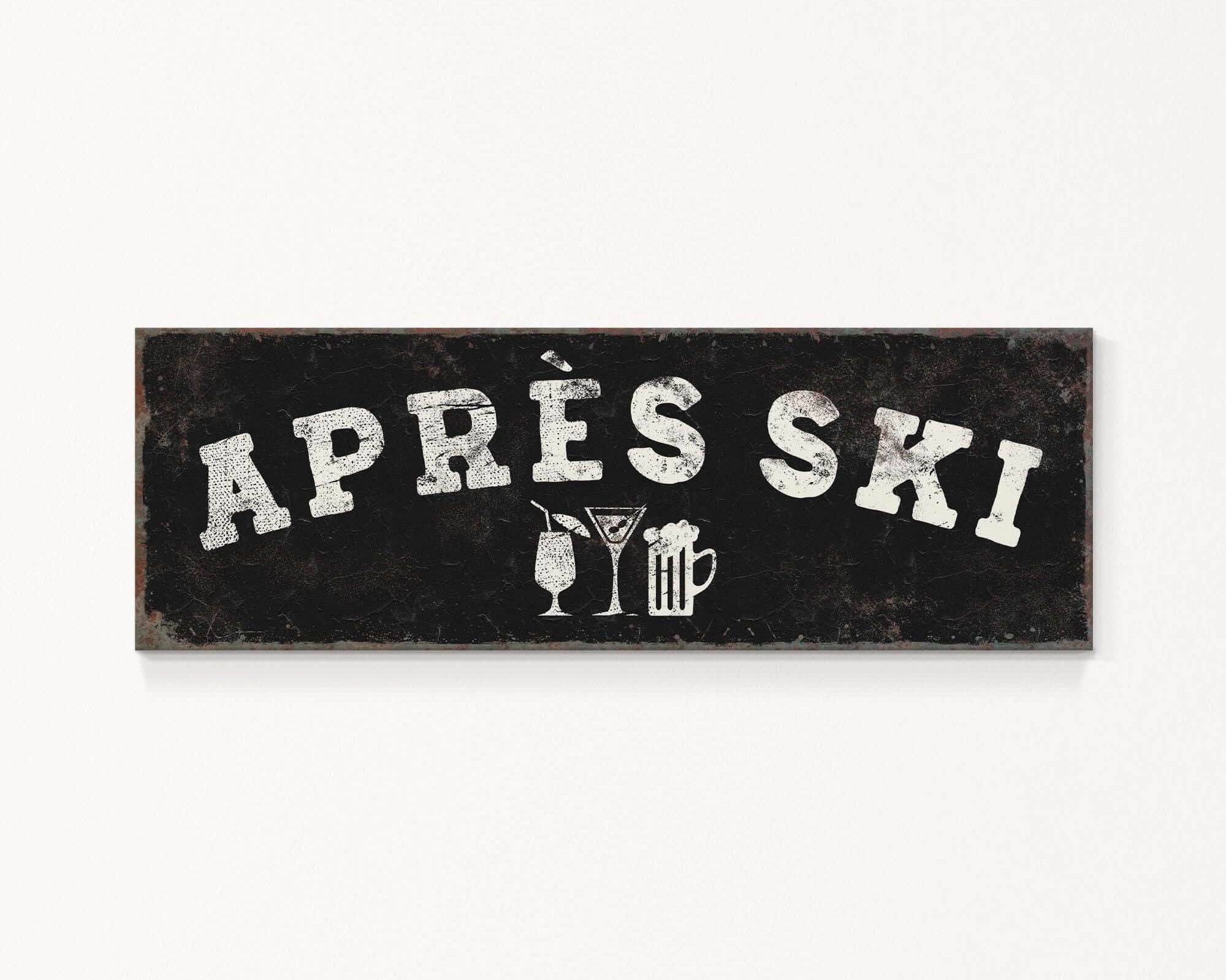 A black and white sign with the text "APRÈS SKI" in large letters.