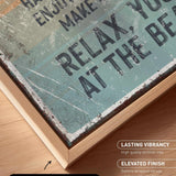 The image is a close-up of a canvas print with a natural frame, featuring a textured background with a distressed appearance.