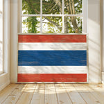 a flag painted on a window sill in a room