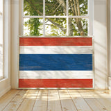 a flag painted on a window sill in a room