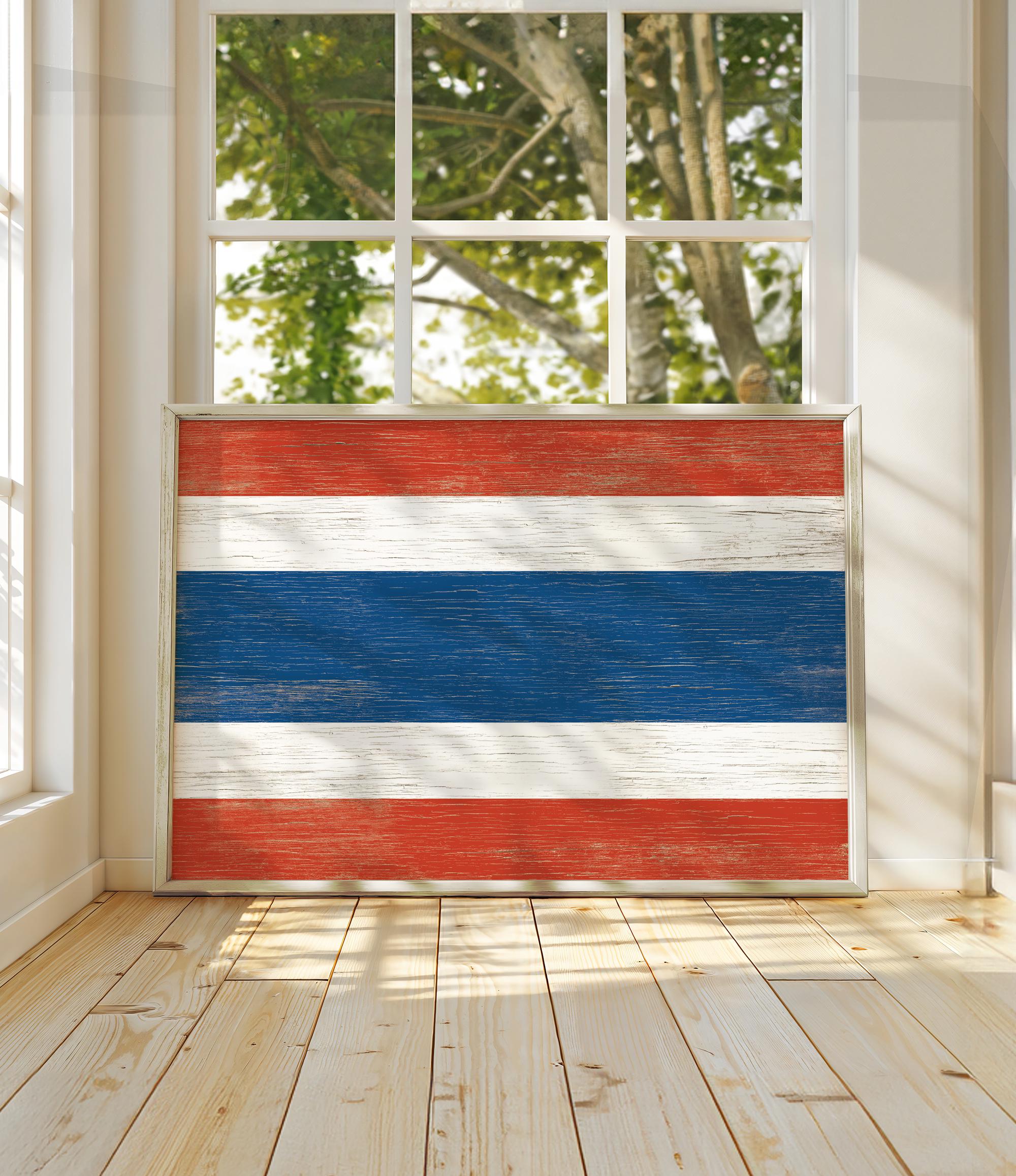 a flag painted on a window sill in a room