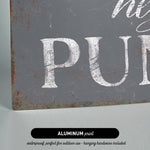 a metal sign that says we are pure on it