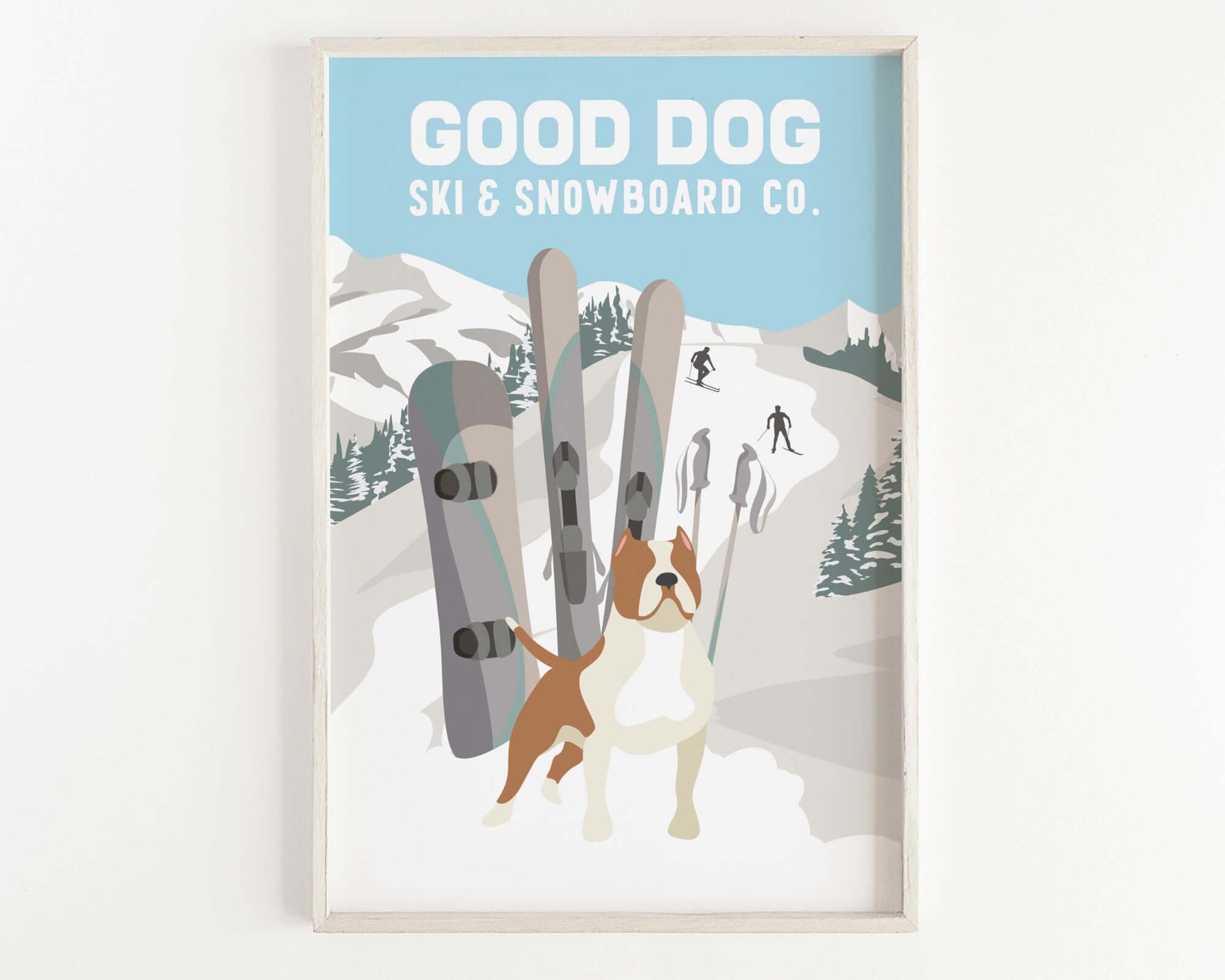 a picture of a dog standing next to a pair of skis