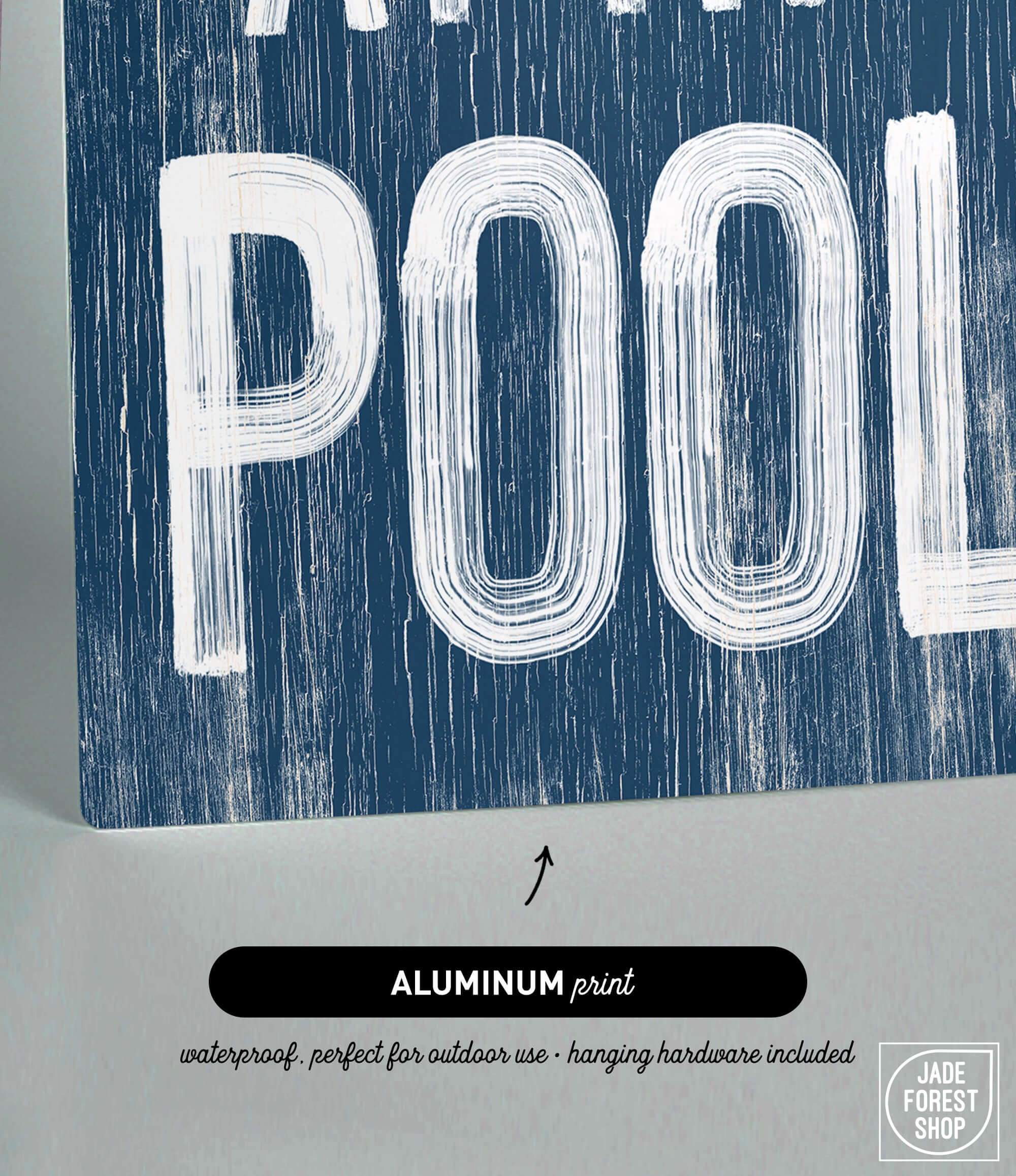 a blue and white sign that says art pool