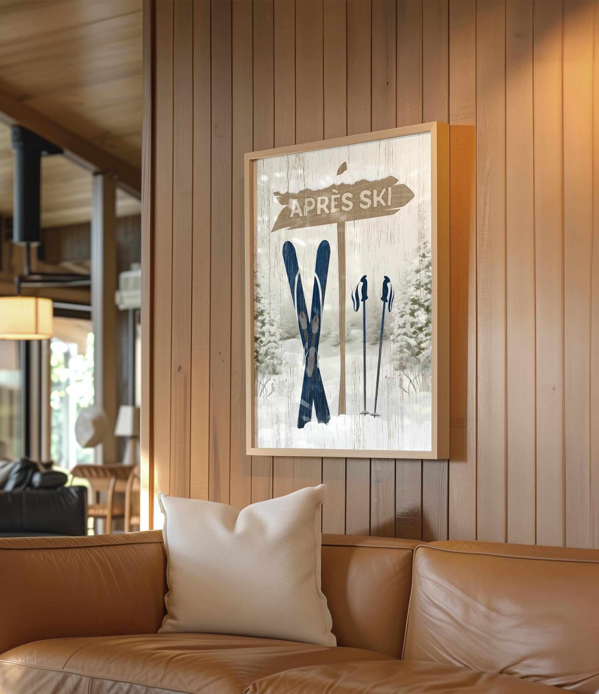 a living room with a couch and a picture on the wall