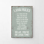 a sign on a wall that says lanai rules