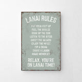 a sign on a wall that says lanai rules