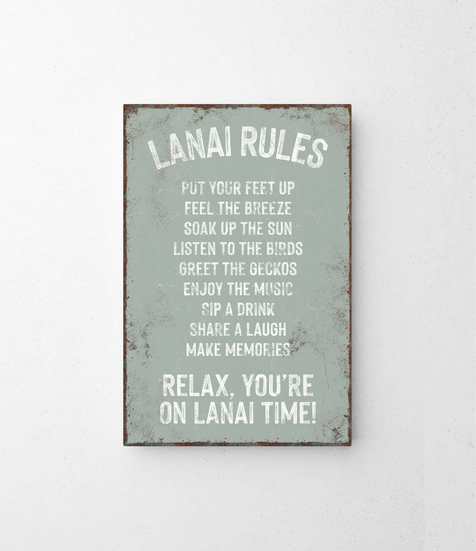 a sign on a wall that says lanai rules