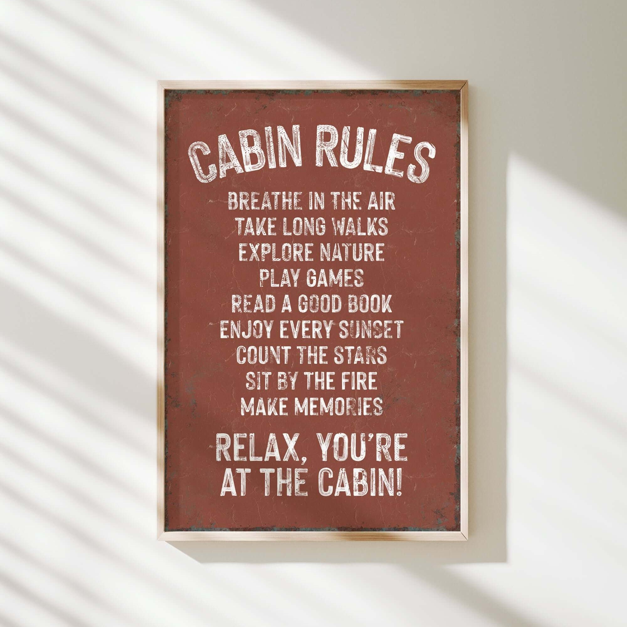 a sign on a wall that says cabin rules