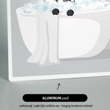 The image is an illustration of a bathtub filled with bubbles, featuring a towel draped over the side.