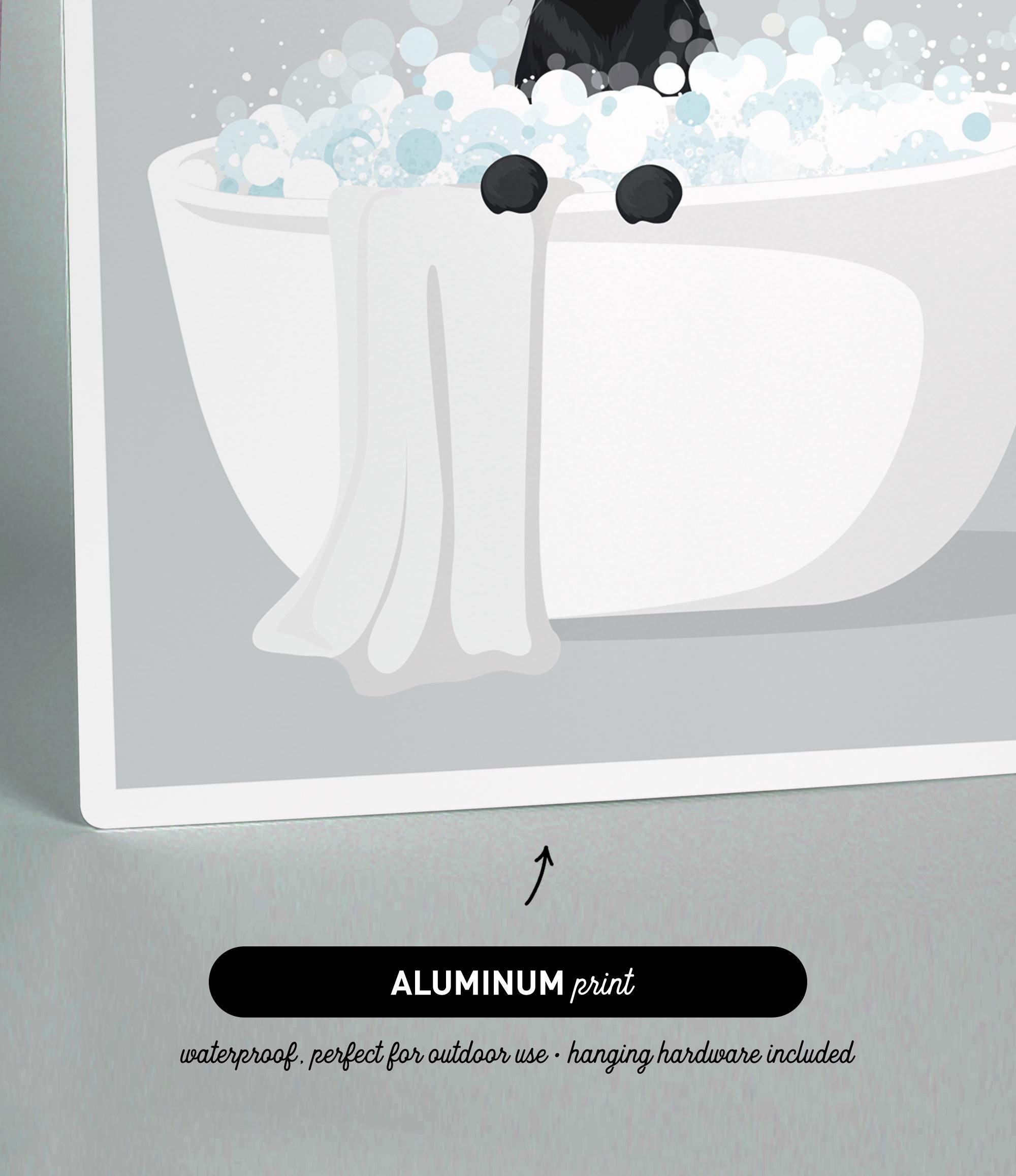 The image is an illustration of a bathtub filled with bubbles, featuring a towel draped over the side.