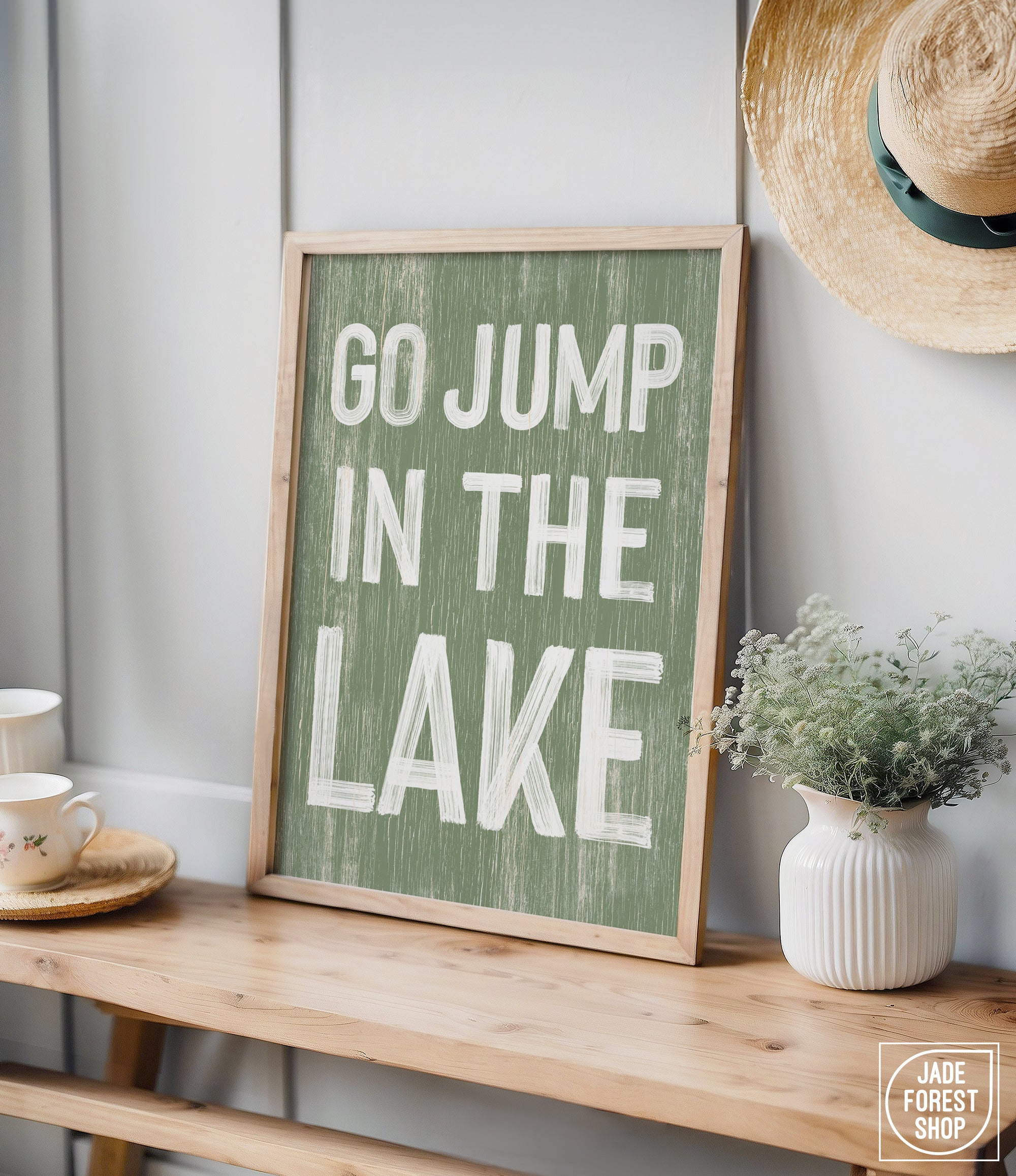 a sign that says go jump in the lake