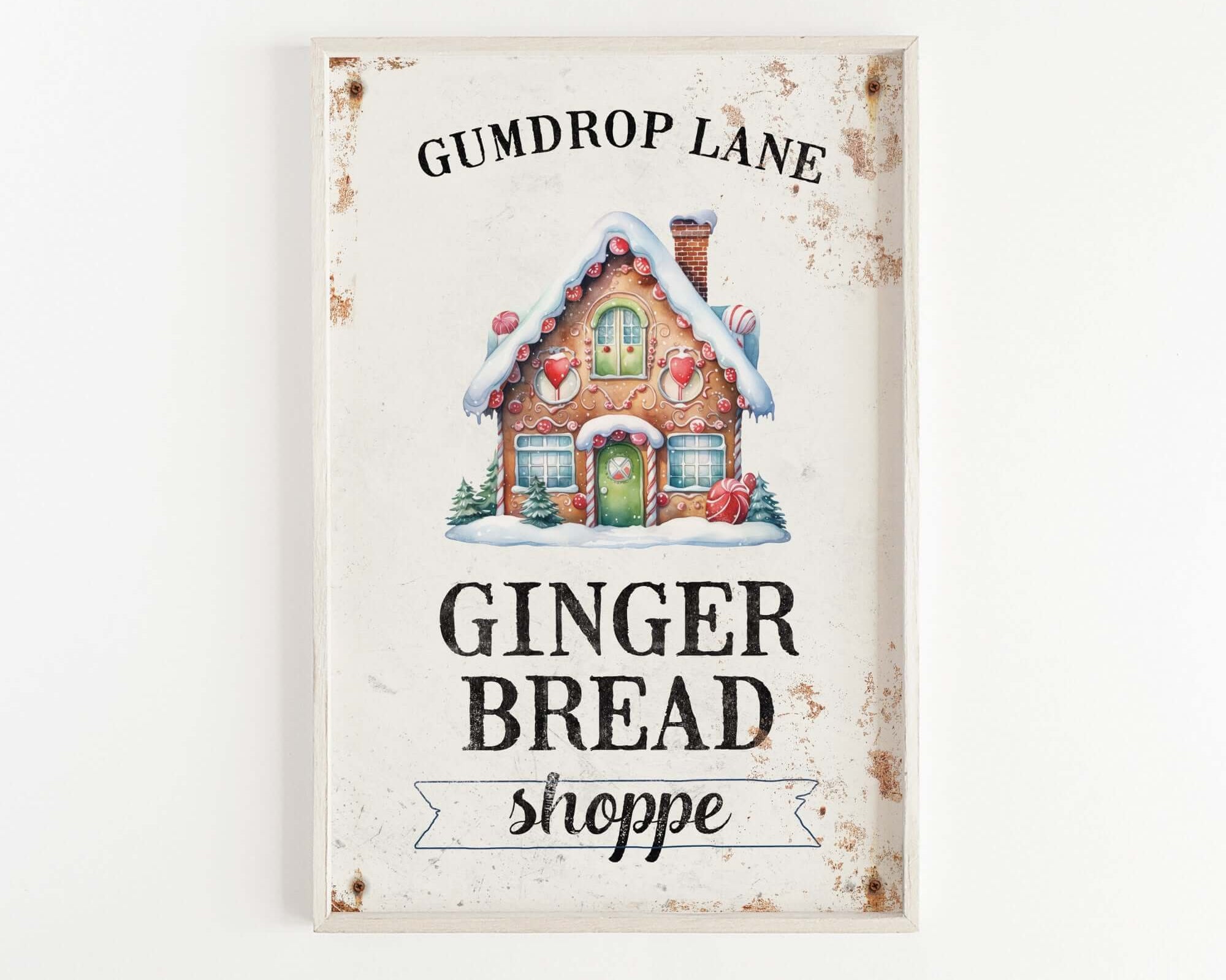 a ginger bread shoppe sign hanging on a wall