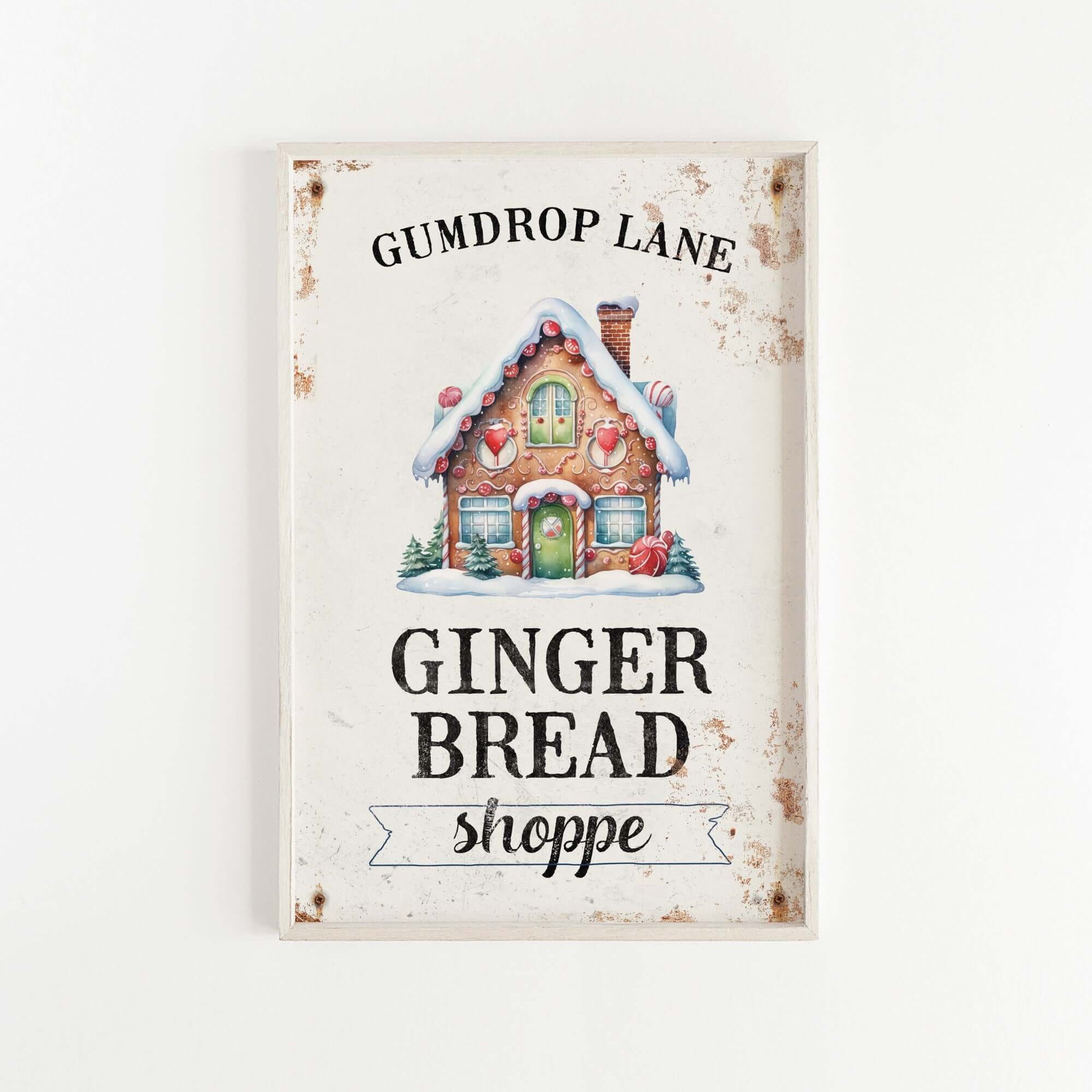 a ginger bread shoppe sign hanging on a wall