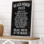 a black and white sign that says beach house rules