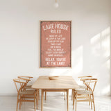 Lake House Rules Sign, Coral