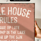 Lake House Rules Sign, Coral