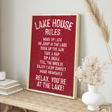 Lake House Rules Sign, Dark Red
