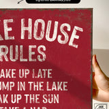 Lake House Rules Sign, Dark Red