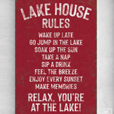 Lake House Rules Sign, Dark Red