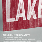 a red and white sign that says lake