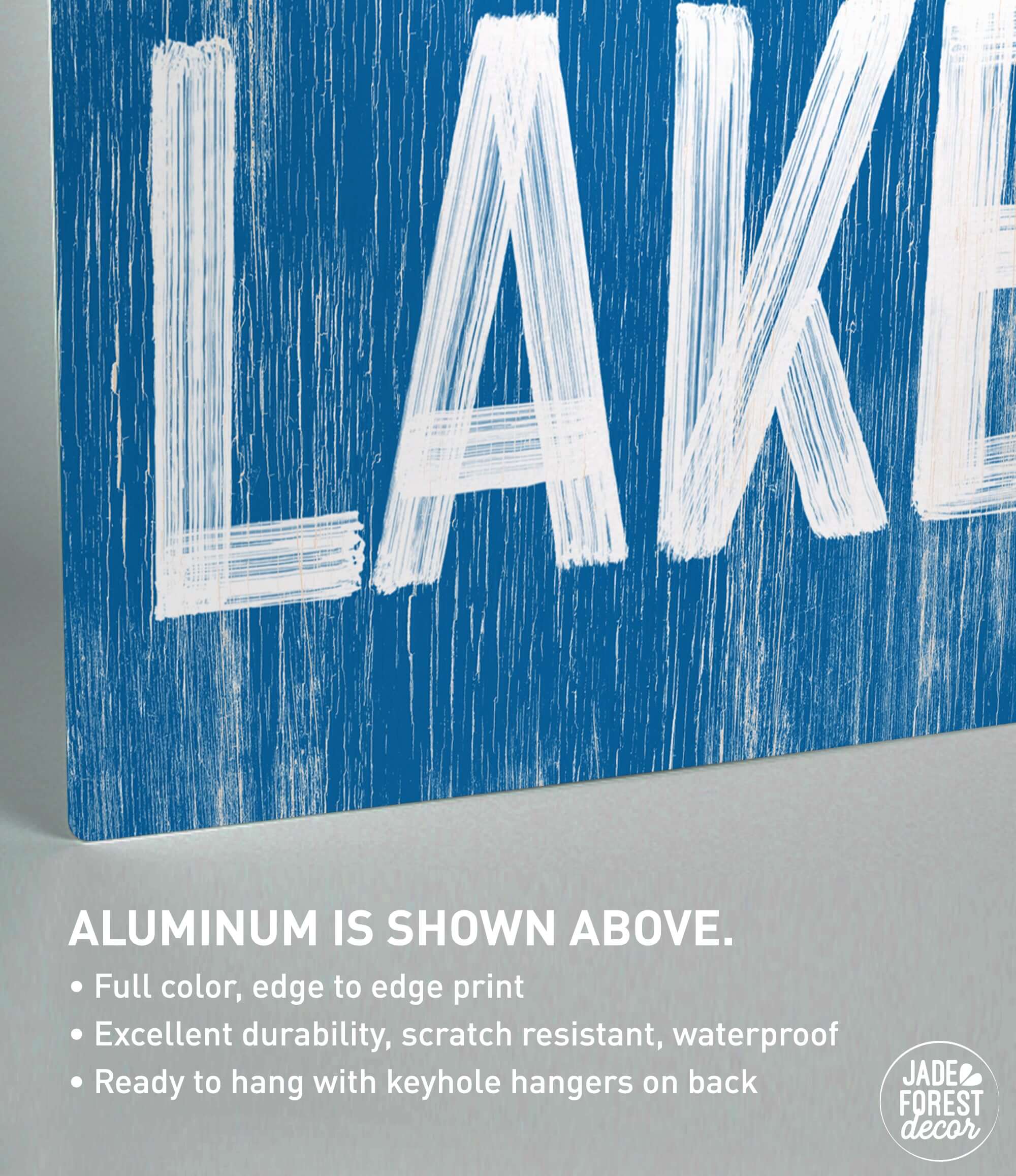 a blue and white sign that says lake