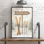 a picture of a ski sign hanging on a wall