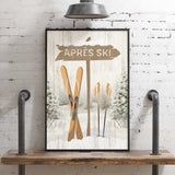 a picture of a ski sign hanging on a wall