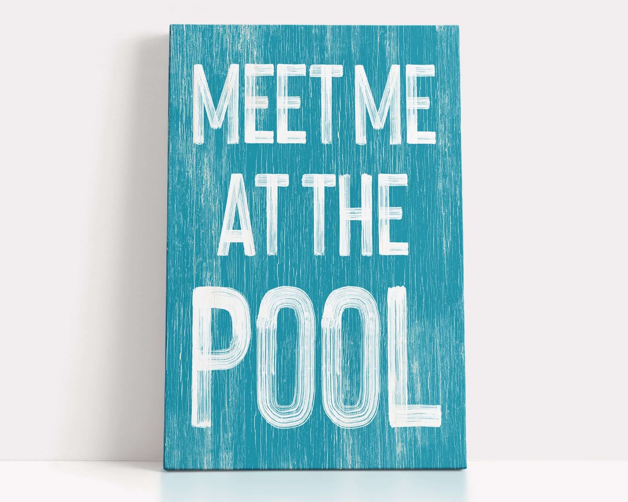 a blue sign that says meet me at the pool