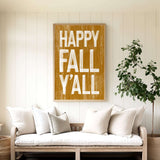 a living room with a white couch and a happy fall y'all sign