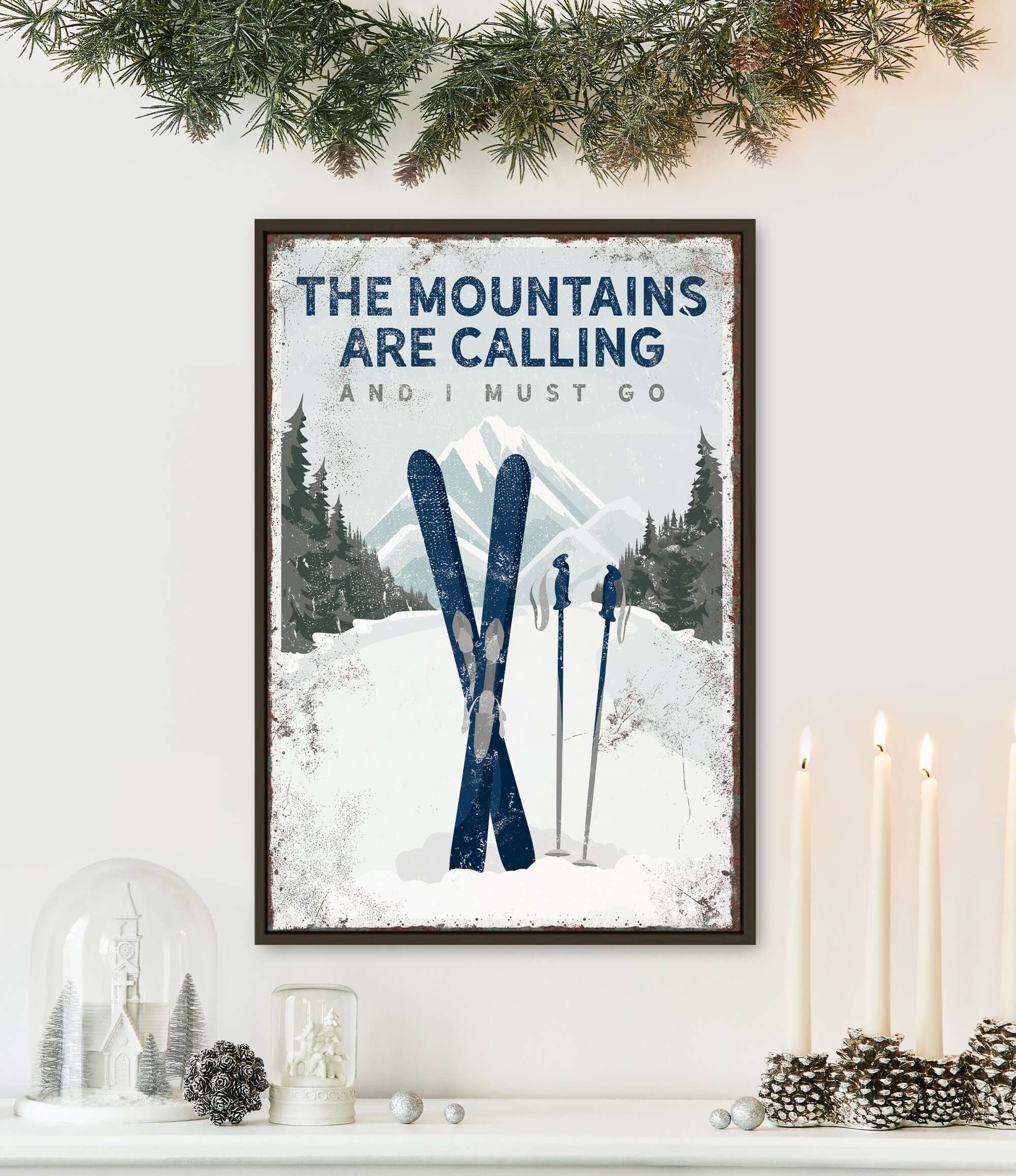 a picture of a ski poster hanging on a wall