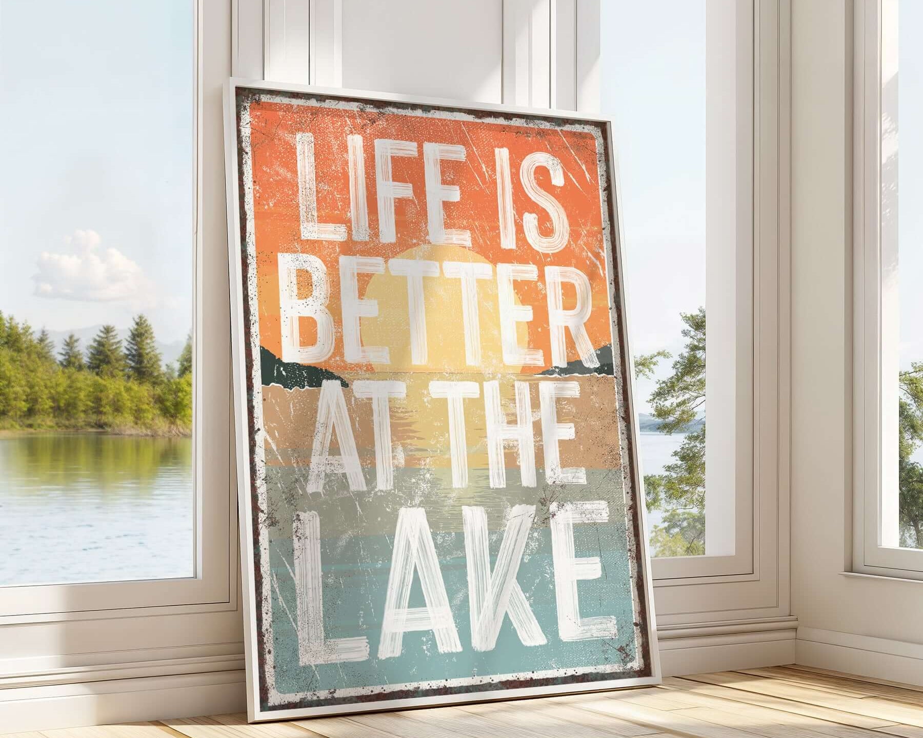 a picture of a sign that says life is better at the lake