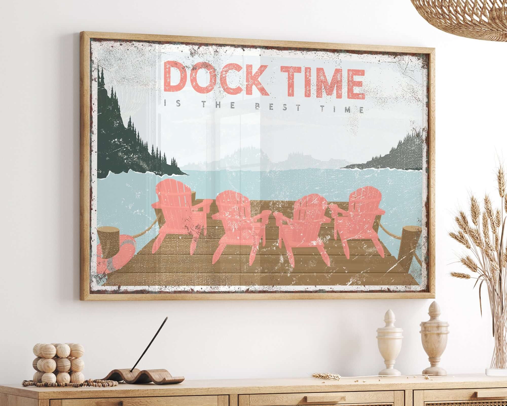 a poster hangs on the wall of a dining room