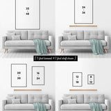 The image is a collage of four photographs showing different sizes of framed artworks displayed on a wall.