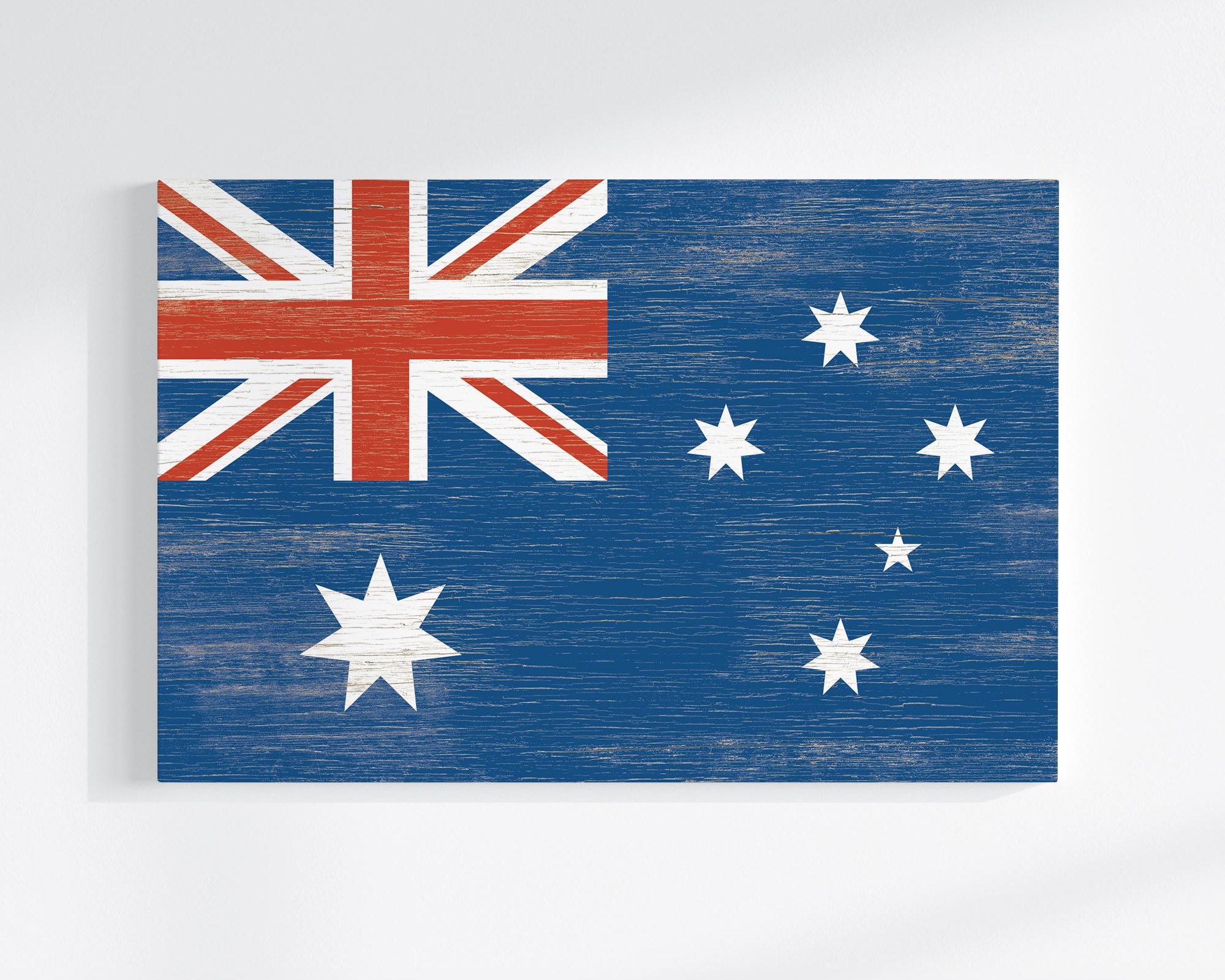 a wooden sign with a flag of australia painted on it