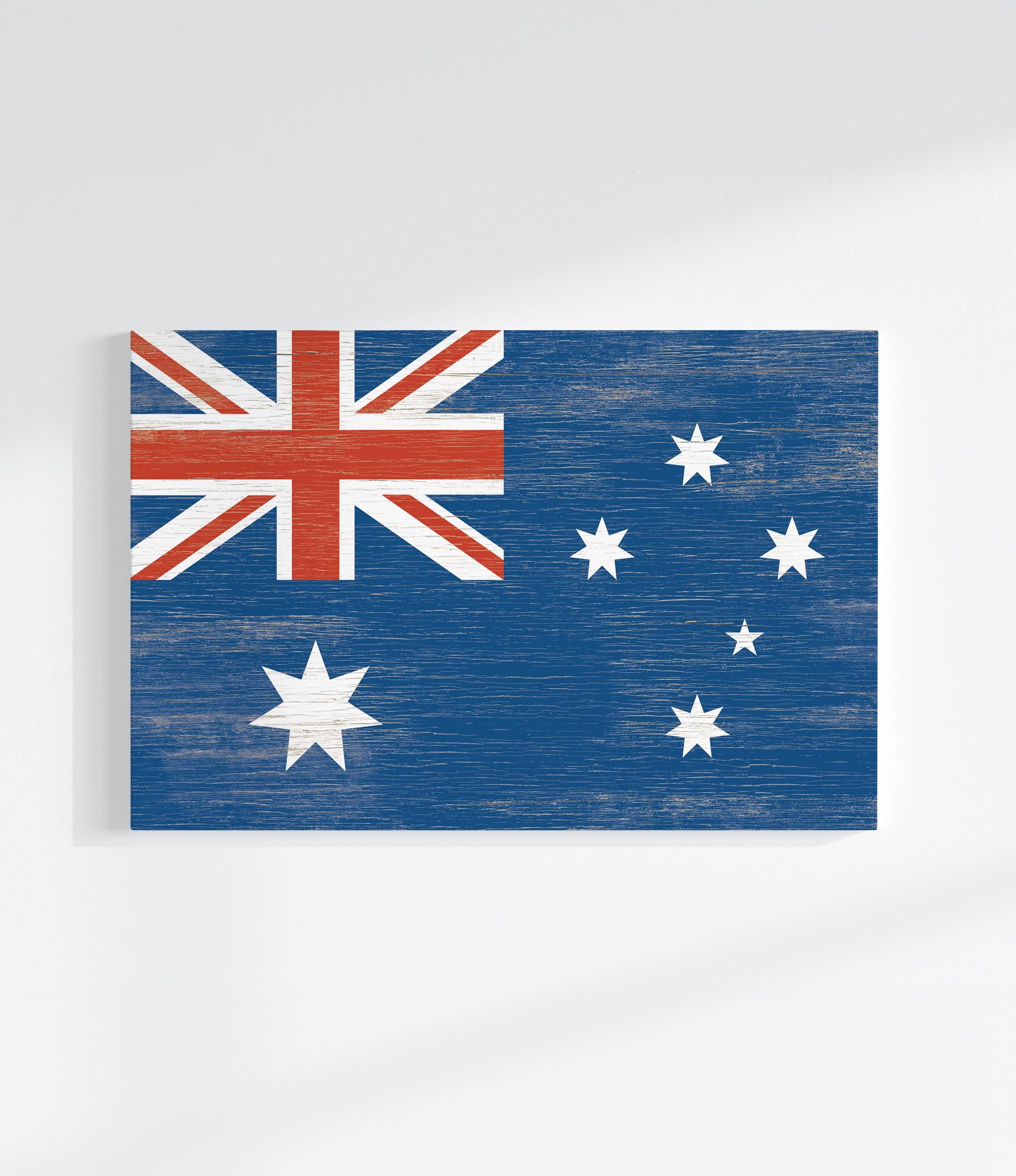 a wooden sign with a flag of australia painted on it