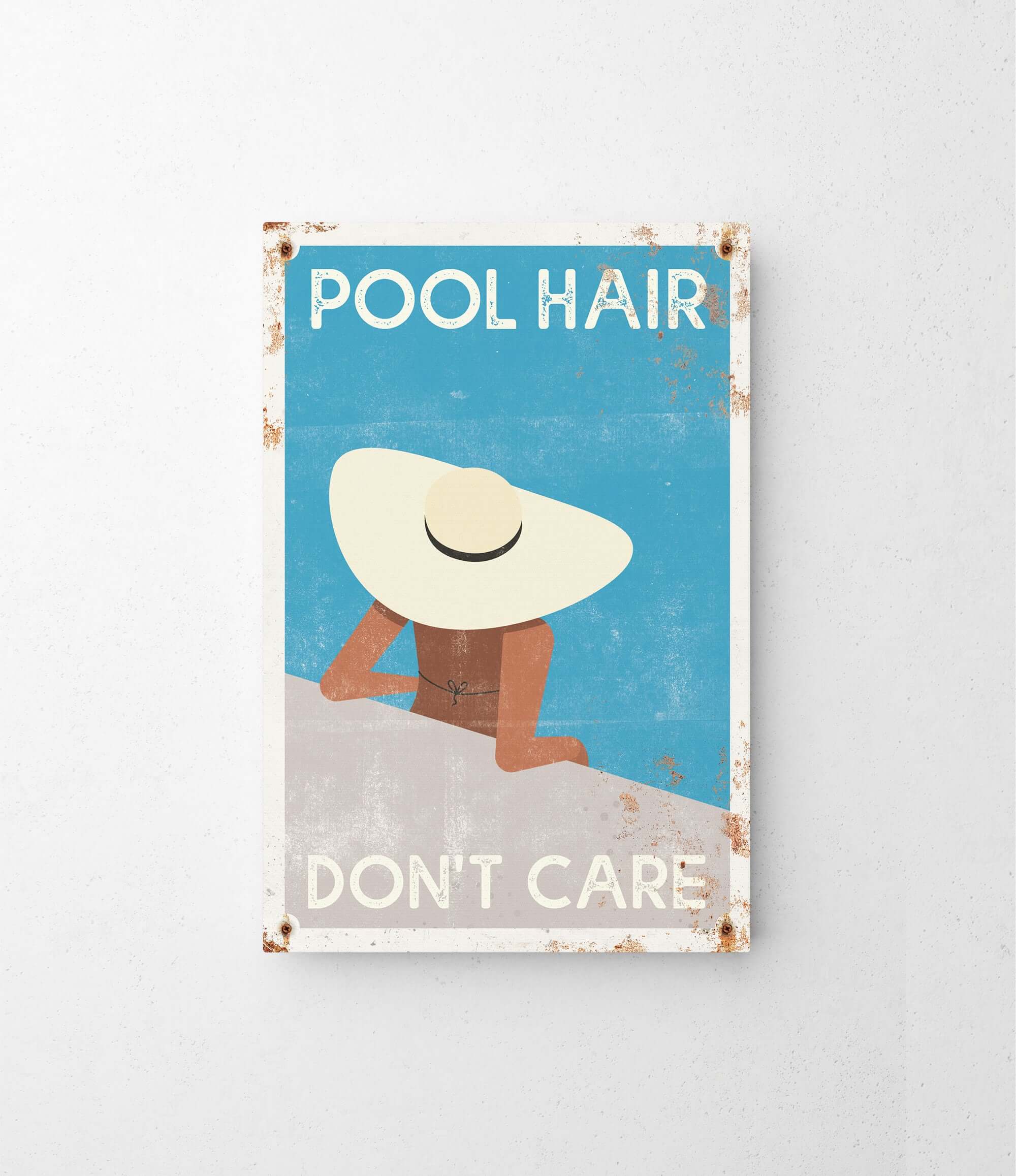 a picture of a sign that says pool hair don't care