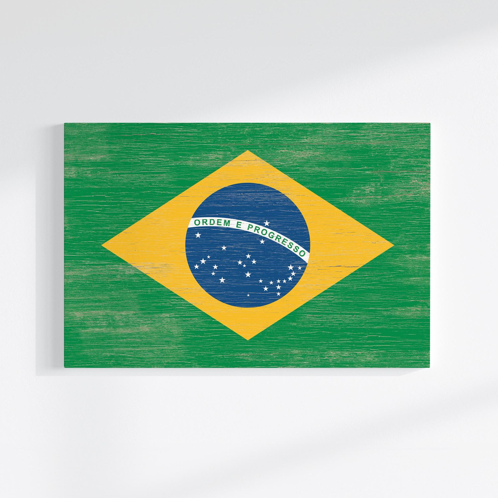 a picture of the flag of brazil painted on a white wall