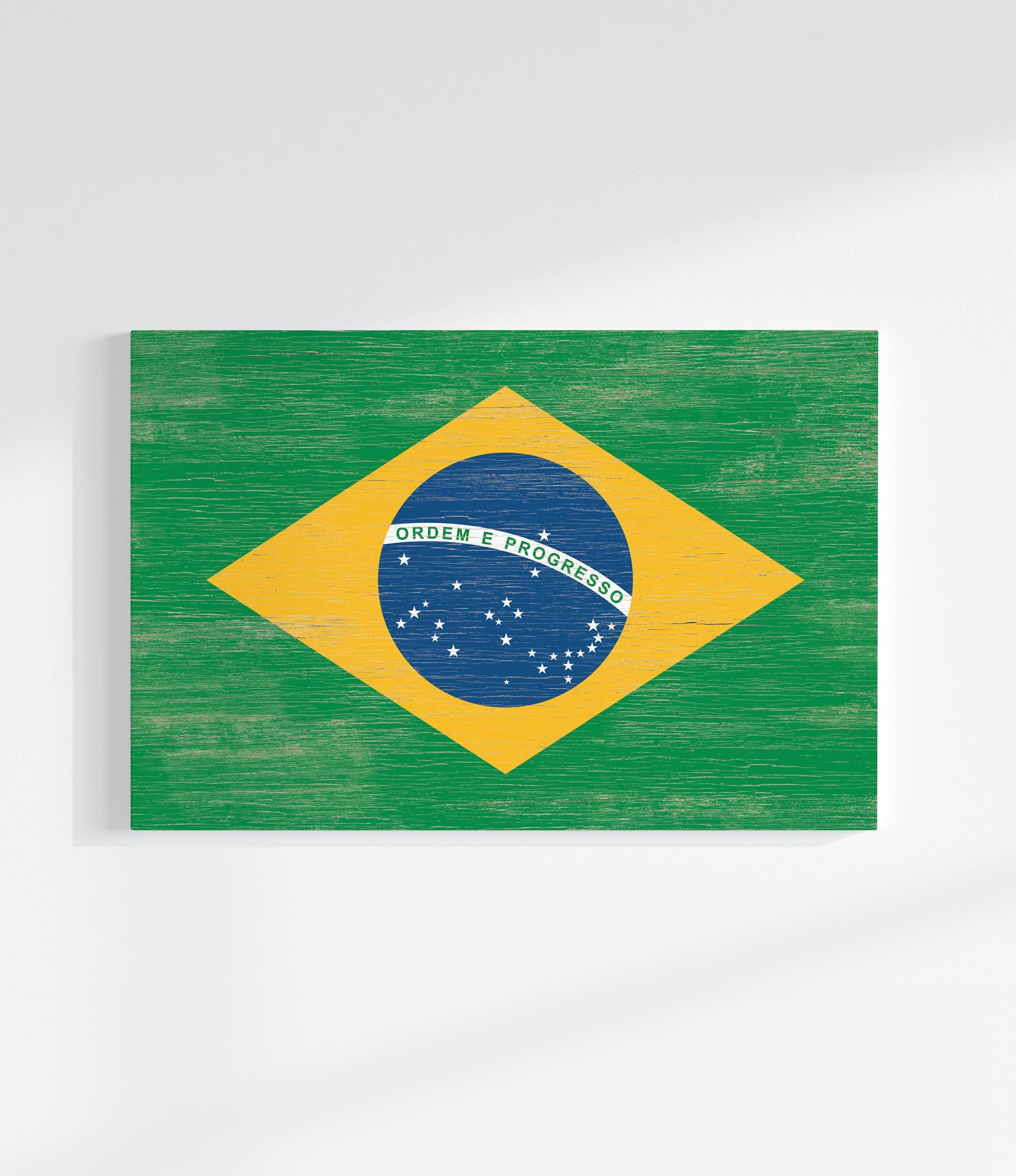 a picture of the flag of brazil painted on a white wall