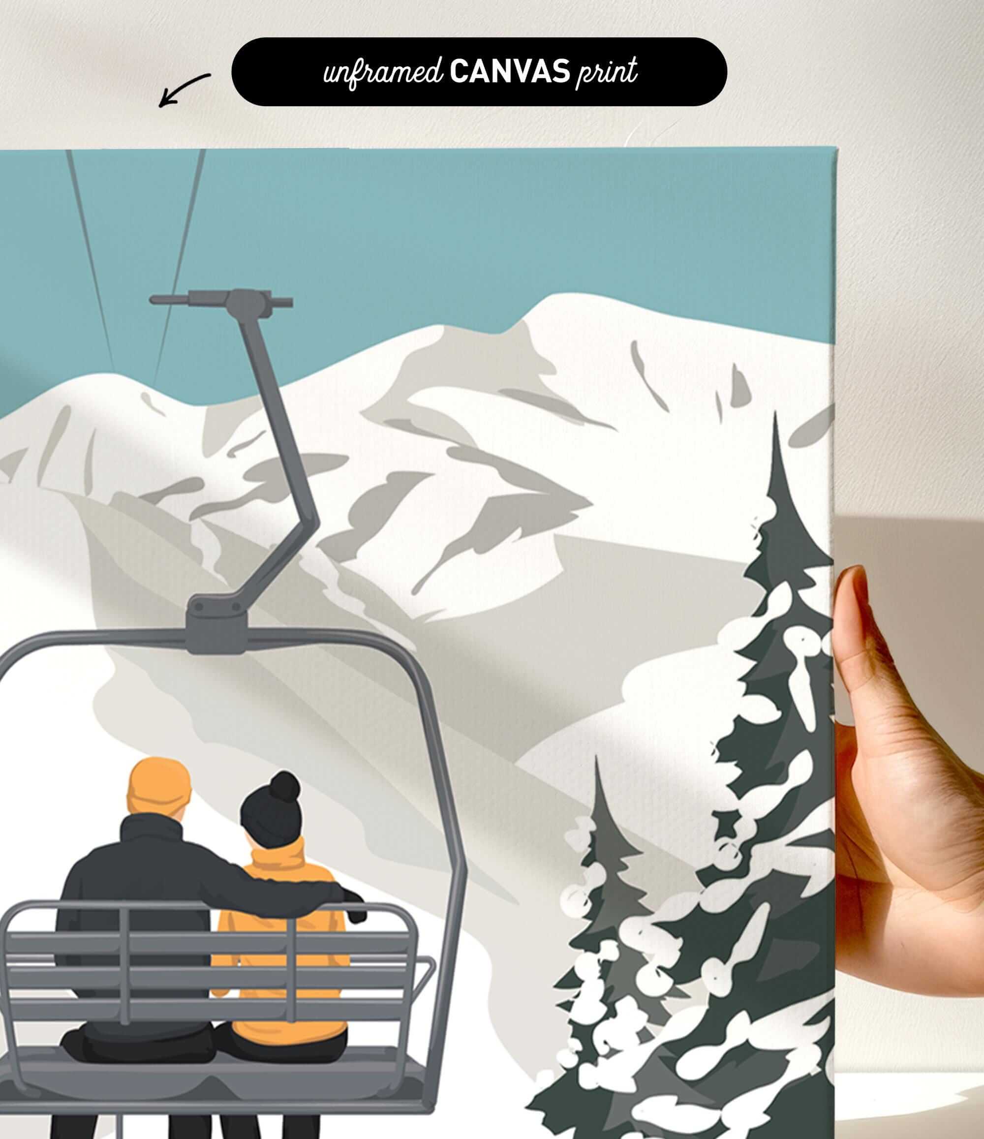 a couple sitting on a ski lift, enjoying the snowy mountain landscape below.