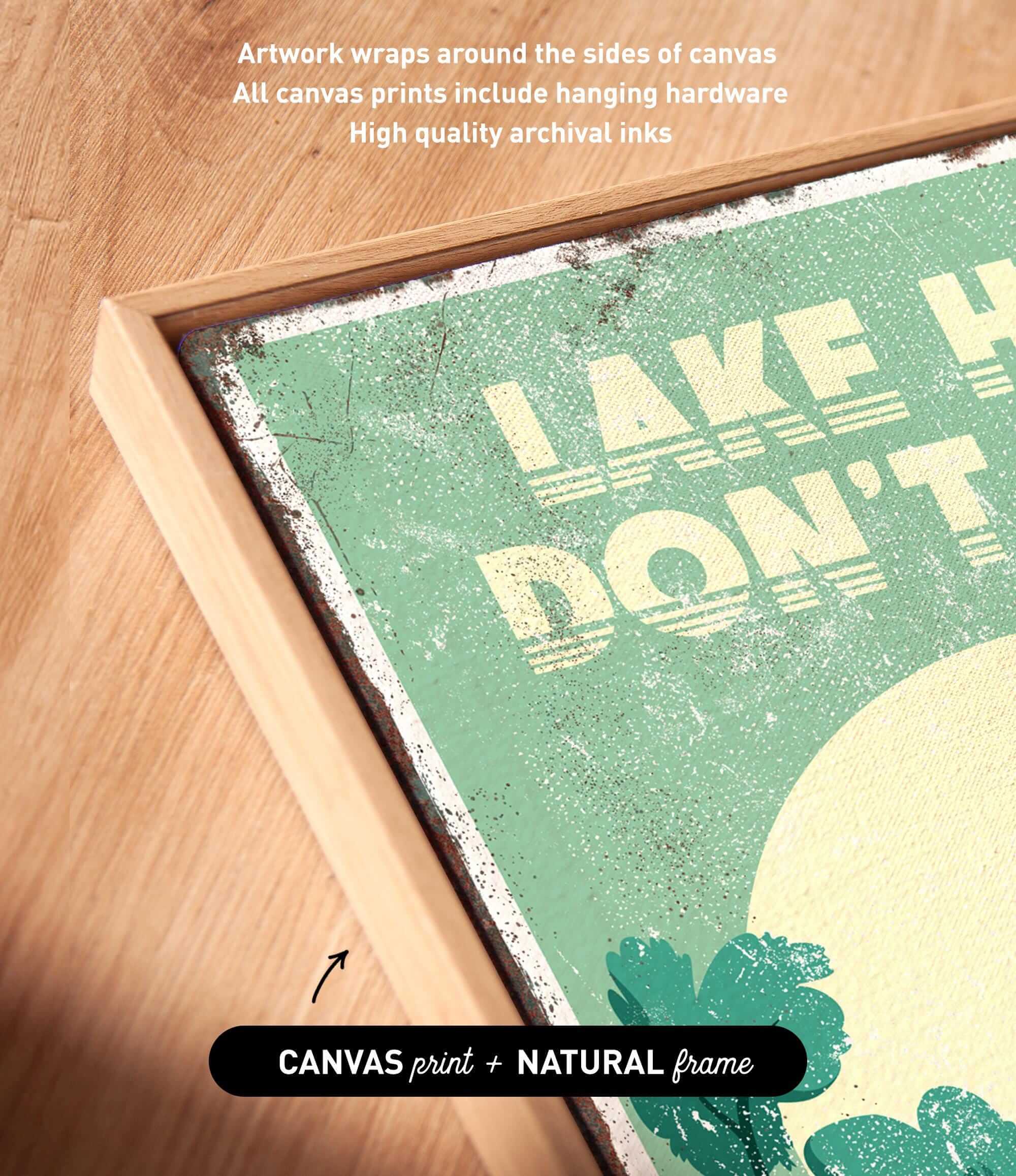 a framed print with a vintage-style design, including the text "I AM HAWK" and "DON'T T" on a green background.