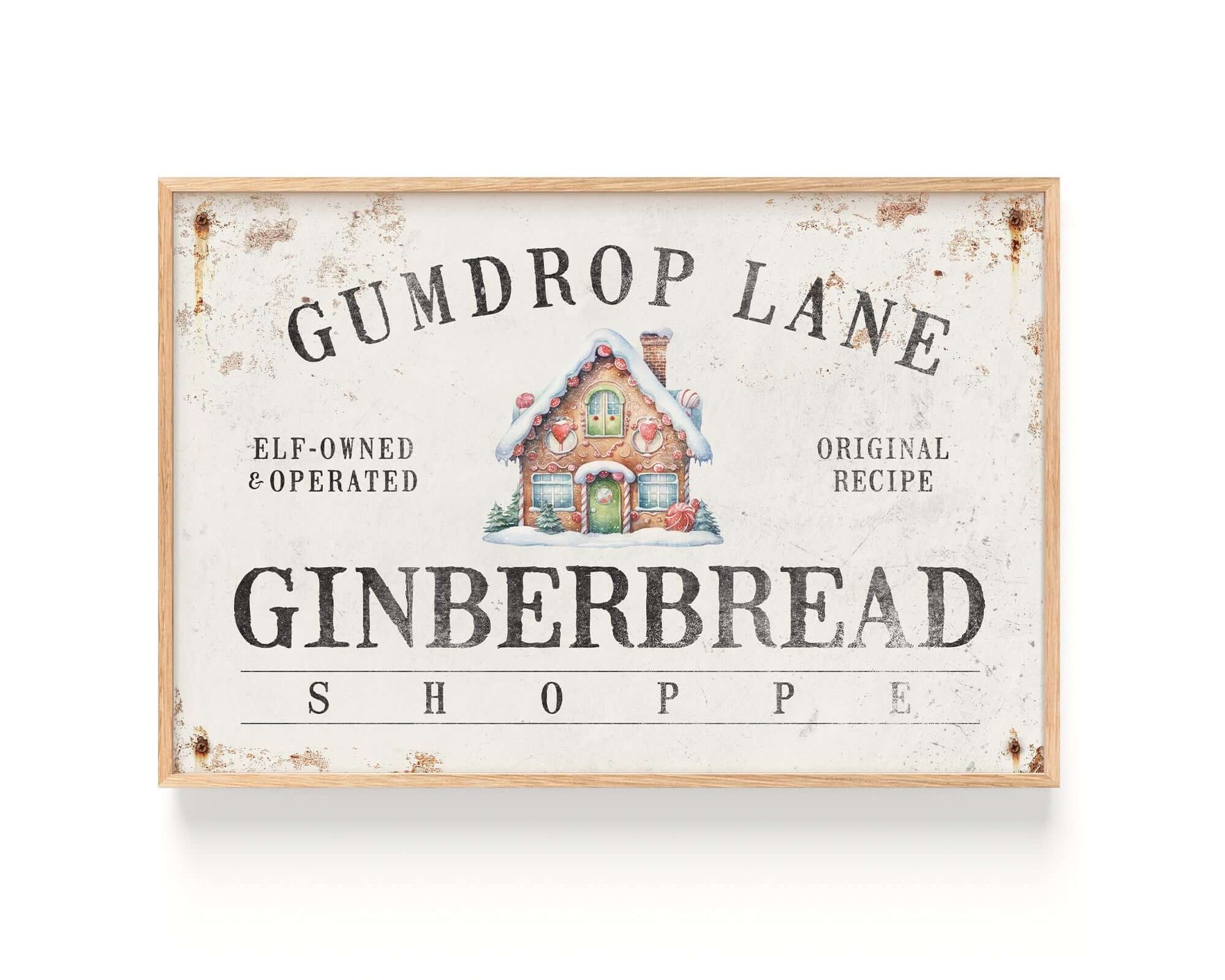 a sign that says gumdrop lane gingerbread shoppe